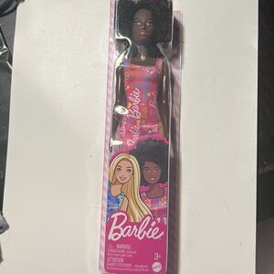 Barbie African American Doll Afro Hair - Pink Logo Print Dress - New